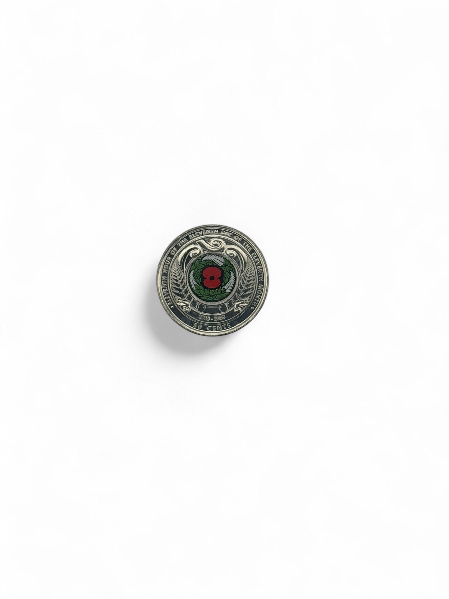 2018 New Zealand Armistice Day Red Poppy 50 Cent Coin – WWI Remembrance Uncirculated