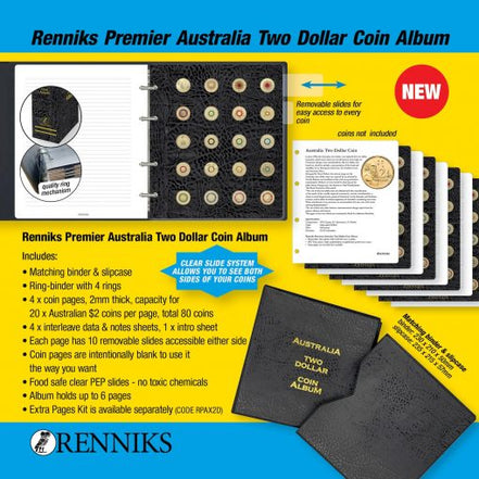 Renniks Premier Australian $2 Coin Album – Binder & Slipcase (Holds 80 Coins) The Coin Shed